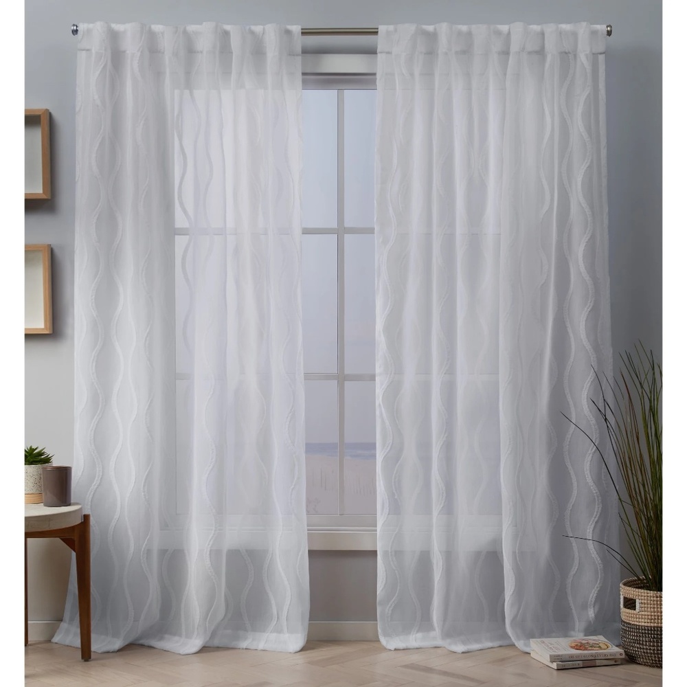 NEW Exclusive Home Belfast Woven Wave Embellished Sheer  White 54x84